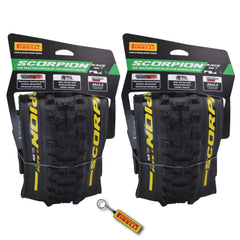 Pirelli Scorpion Race Enduro T Yellow Label 63-622 (29x 2.5) MTB Bicycle Tire  - Designed for Traction and Mixed Terrains, 120x2TPI - Mountain Bike Tire w/Keychain (2 Pk)