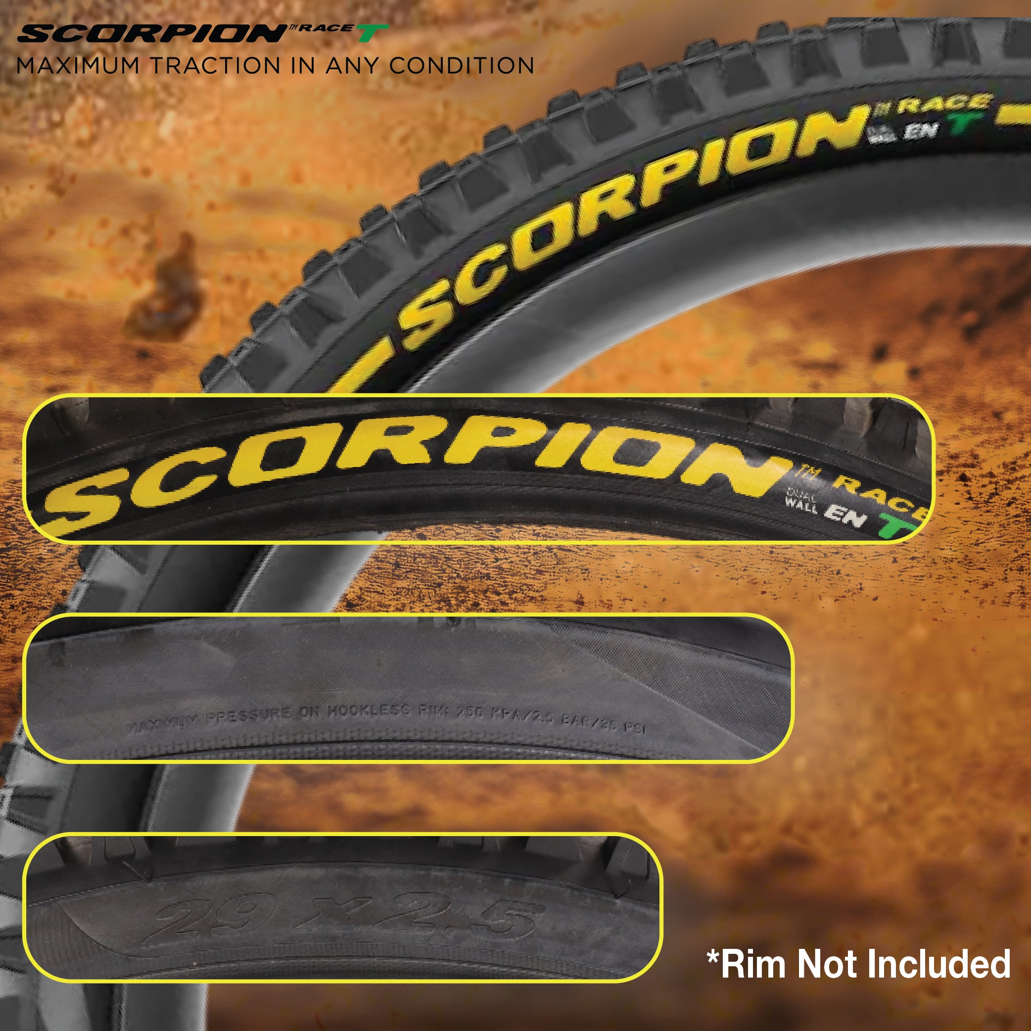 Pirelli Scorpion Race Enduro T Yellow Label 63-622 (29x 2.5) MTB Bicycle Tire  - Designed for Traction and Mixed Terrains, 120x2TPI - Mountain Bike Tire w/Keychain (2 Pk)