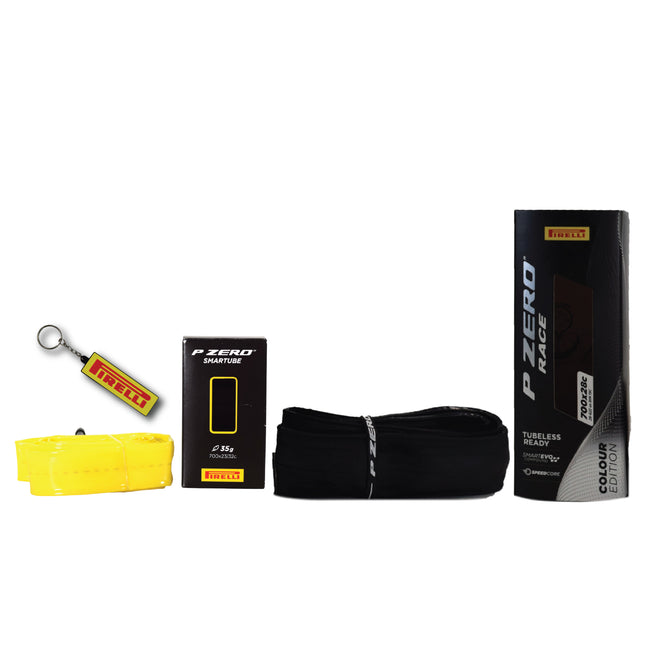 Pirelli P ZERO Race 28-622(700x28c) Color Edition White & SmarTUBE 23/32-622 700C Road Bike Tire & Tube Set-Tubeless Ready, All-Season Performance, High Grip, Bicycle Tube&Tire Set- w/Keychain