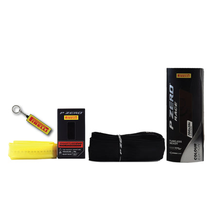 Pirelli P ZERO Race 28-622(700x28c) Color Edition White & SmarTUBE 25/28-622 700C Road Bike Tire & Tube Set-Tubeless Ready, All-Season Performance, High Grip, Bicycle Tube&Tire Set- w/Keychain