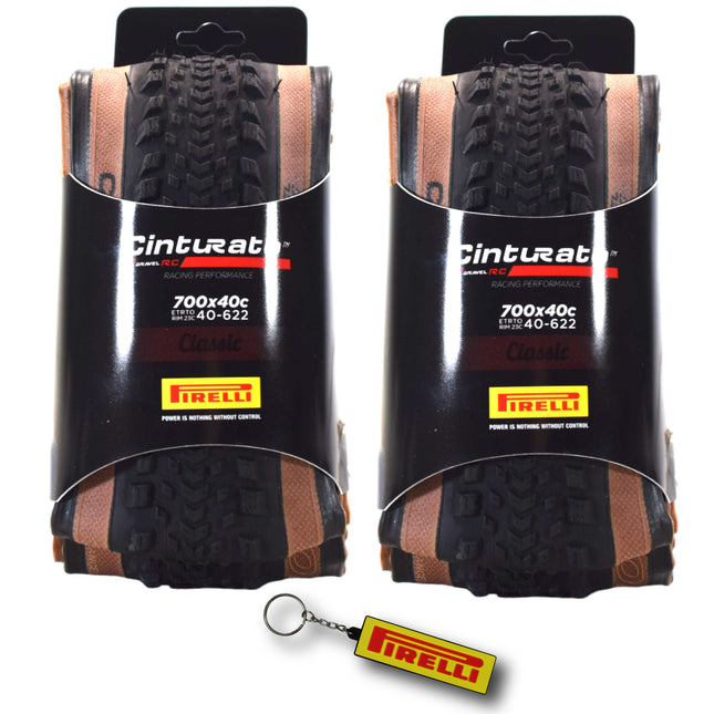 Pirelli Cinturato Gravel RC Classic 40-622 (700 x 40c) Race Bicycle Tire - SpeedGrip Compound, Clincher Type, Tubeless Ready Bike Tire with Keychain 700x40c (2 Pack)