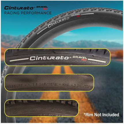 Pirelli Cinturato Gravel RC TLR 45-622 (700 x 45c) Road Bicycle Tire - SpeedGrip Compound, Clincher Type, Tubeless Ready Bike Tire 700x45c