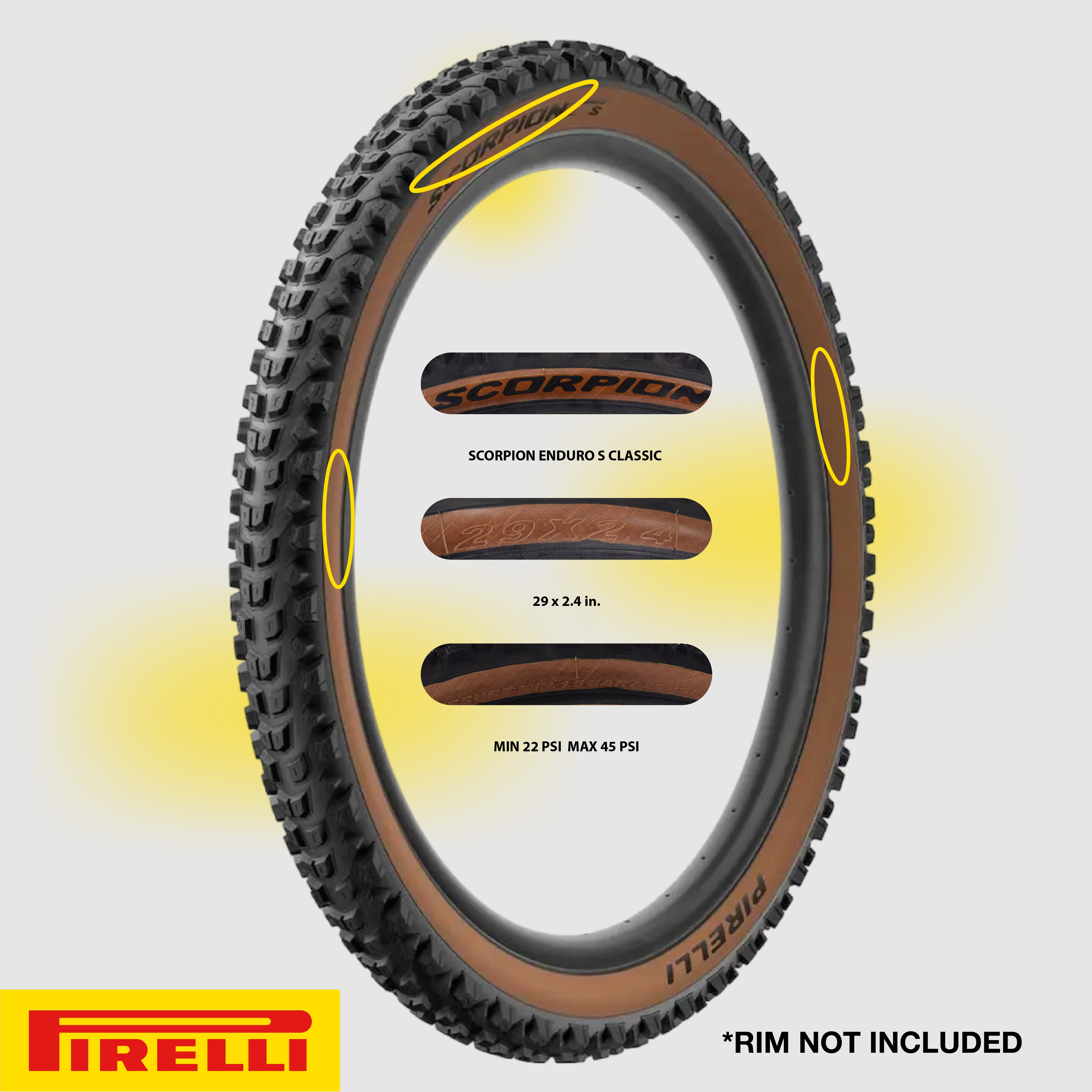 Pirelli Scorpion Enduro S Classic (29" x 2.4) Mountain Bicycle Tire, Unmatched Grip and Reliability for Extreme Enduro Riding, Tubeless Ready Clincher TLR, Enhanced ProWall MTB Casing