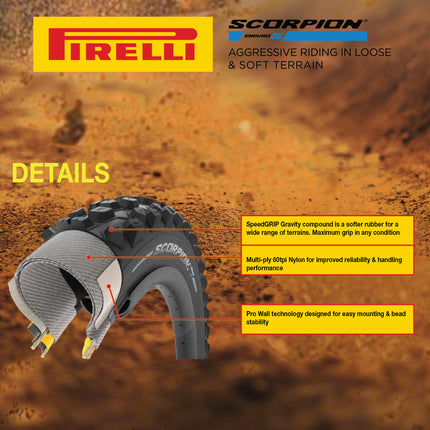 Pirelli Scorpion Enduro S Classic Tan 60-622 (29x 2.4) MTB Bicycle Tire  - Designed for Demanding XC Courses, 60TPI and ProWall Casing- Mountain Bike Tire w/Keychain (2 Pk)