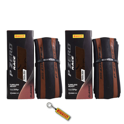 Pirelli P ZERO Race TLR Classic 30-622 (700x30c) Road Bike Tire - Tubeless Ready, Lightweight, High-Performance Bicycle Tire for Road Racing & Training –Tan Sidewall, SmartEVO Compound w/Keychain(2Pk)