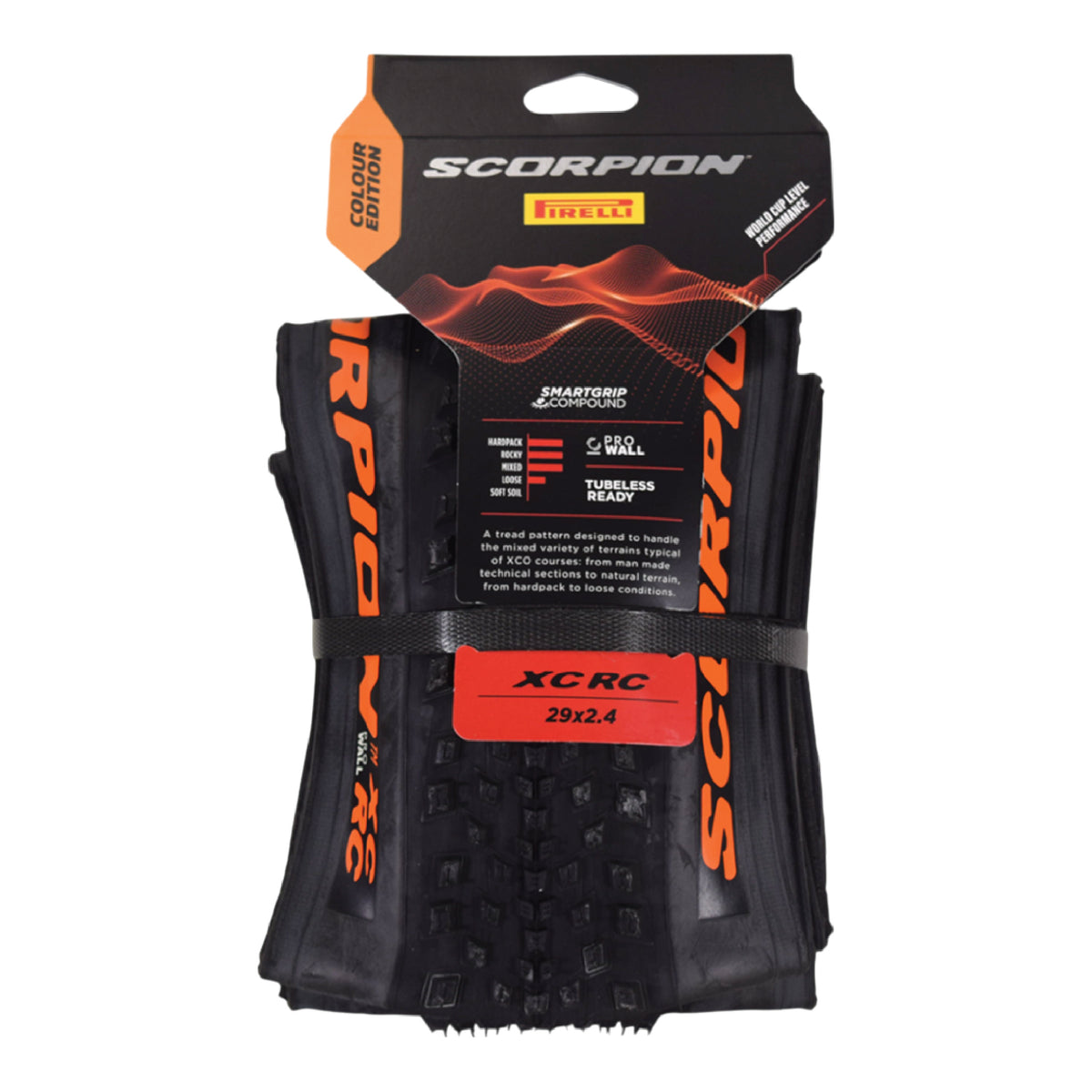 Pirelli Scorpion XC RC Orange Label 60-622 (29x 2.4) MTB Bicycle Tire  - Designed for Demanding Natural, Hardpacked, & Loose Courses, 120TPI and ProWall Casing- Mountain Bike Tire