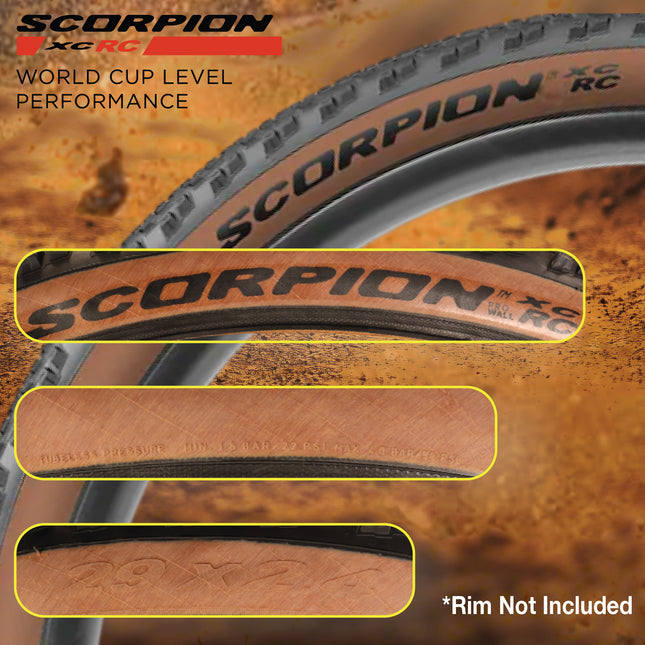 Pirelli Scorpion XC RC Classic Tan Label 60-622 (29x 2.4) MTB Bicycle Tire  - Designed for Demanding Natural, Hardpacked, & Loose Courses, 120TPI and ProWall Casing- Mountain Bike Tire