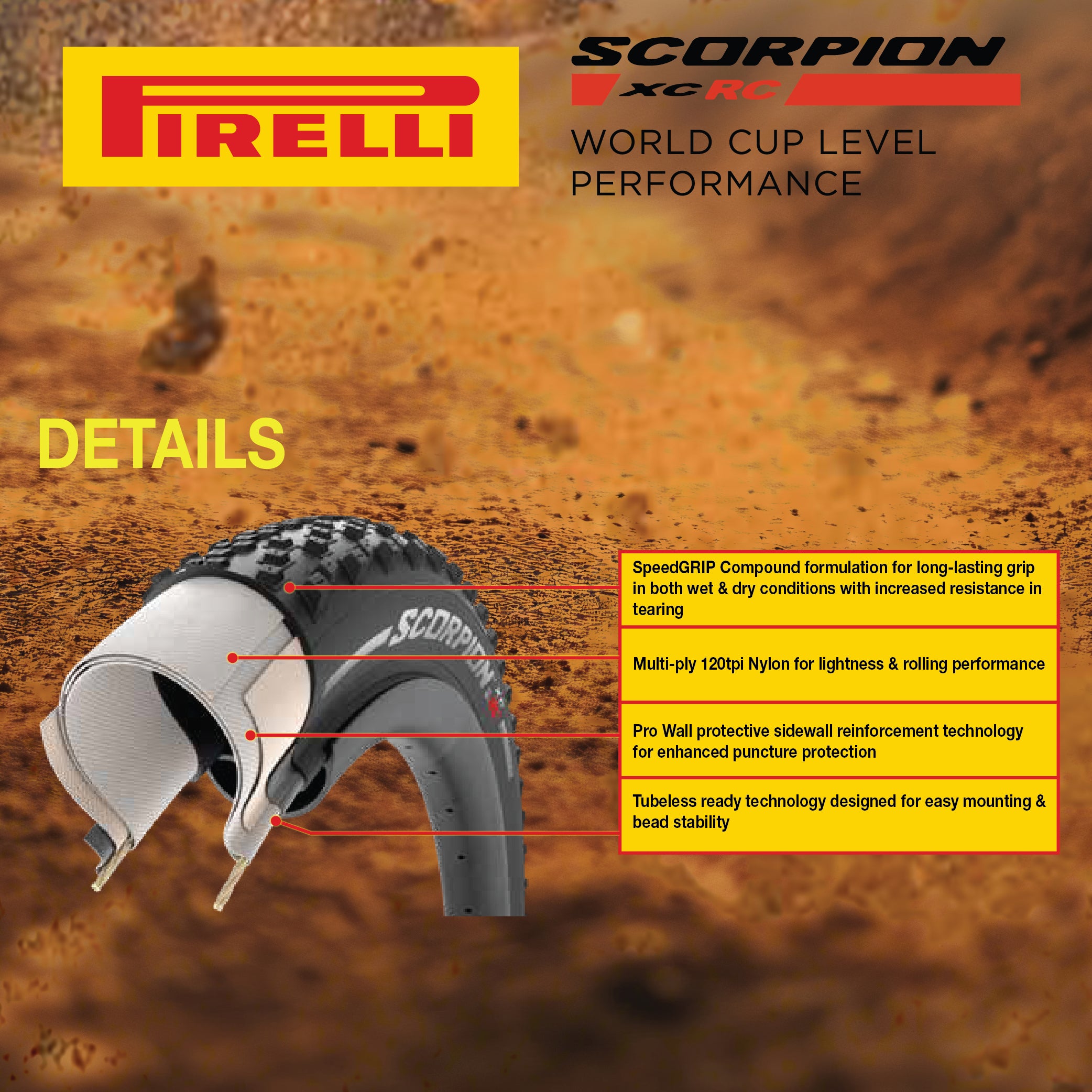 Pirelli Scorpion XC RC Classic Tan Label 60-622 (29x 2.4) MTB Bicycle Tire  - Designed for Demanding Natural, Hardpacked, & Loose Courses, 120TPI and ProWall Casing- Mountain Bike Tire