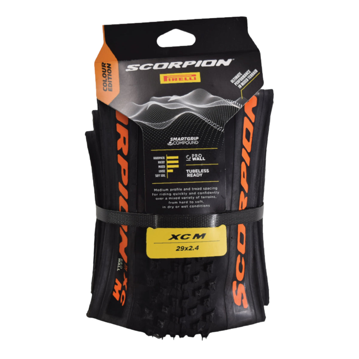 Pirelli Scorpion XC M Orange Label 60-622 (29x 2.4) MTB Bicycle Tire  - Designed for Hardpacked Courses and Mixed Terrains, 120TPI and ProWall Casing- Mountain Bike Tire