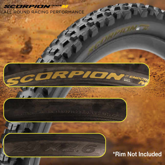 Pirelli Scorpion Enduro M Gold Color (29 x 2.6) Mountain Bicycle Tire Tubeless Ready, HardWALL 60 TPI High-Performance All-Terrain Tire for Enduro Trail & Aggressive XC Mountain Bike w/Keychain (2 Pk)
