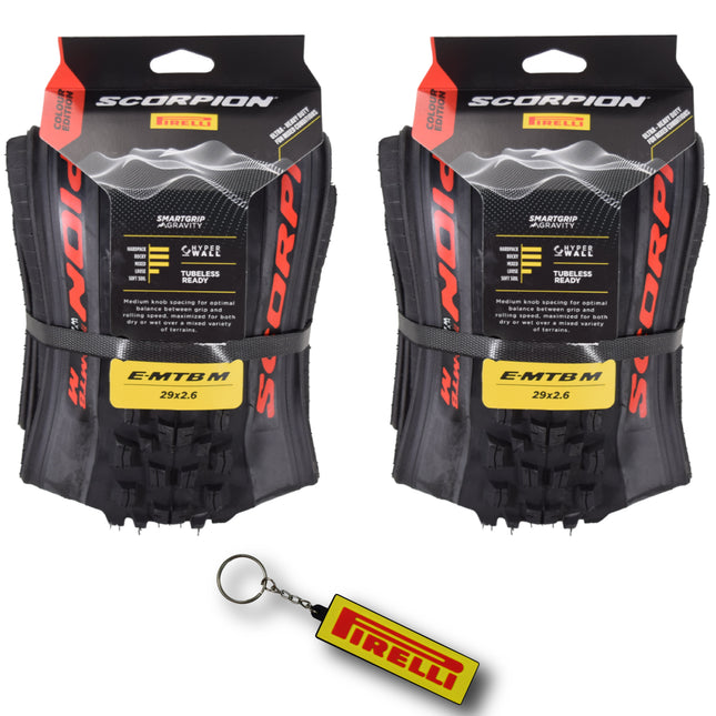 Pirelli Scorpion E-MTB M Red Color Edition 29 x 2.6 Mountain Bicycle Tire Tubeless High-Performance Tear-Resistant E-MTB Tire for XC Racing Trail & Enduro Riding 60 TPI Mountain Bike w/Keychain(2 Pk)