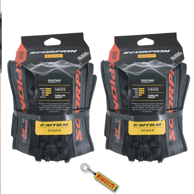 Pirelli Scorpion E-MTB M Red Color Edition 27.5x2.6 Mountain Bicycle Tire Tubeless High-Performance Tear-Resistant E-MTB Tire for XC Racing Trail & Enduro Riding 60 TPI Mountain Bike w/Keychain (2 Pk)