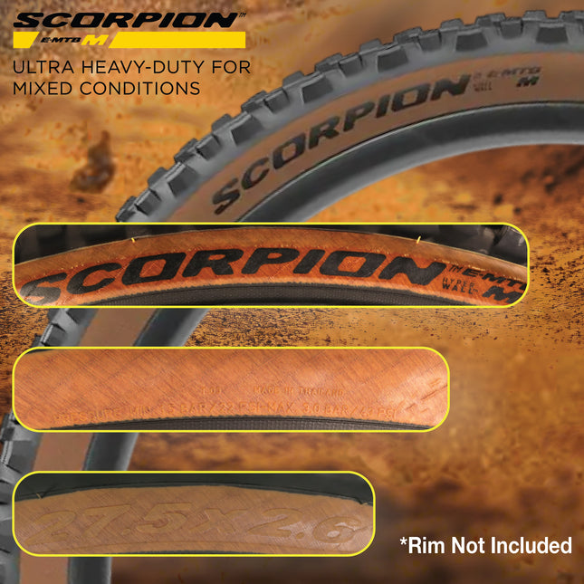 Pirelli Scorpion E-MTB M 65-584 (27.5 x 2.6) MTB Bicycle Tire - Versatile E-Mountain Bike Tire for Trail and Enduro Use, Mixed Terrain, E-Bike MTB, 120 TPI Mountain Bike Tire