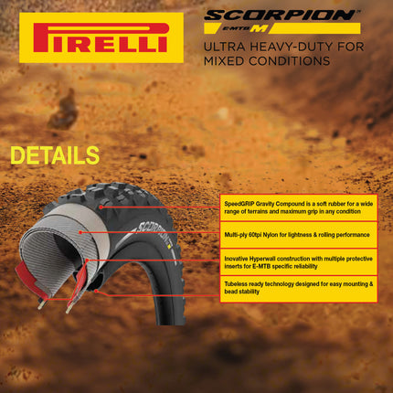 Pirelli Scorpion E-MTB M 65-584 (27.5 x 2.6) MTB Bicycle Tire - Versatile E-Mountain Bike Tire for Trail and Enduro Use, Mixed Terrain, E-Bike MTB, 120 TPI Mountain Bike Tires w/Keychain (2Pk)