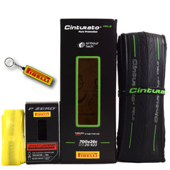 Pirelli Cinturato Velo TLR 26-622 (700 x 26c) Road Bicycle Tire & 25/32-622 Presta P ZERO SmarTUBE - Armour Tech, Clincher Type, Tubeless Ready Bike Tire with Keychain 700x26c