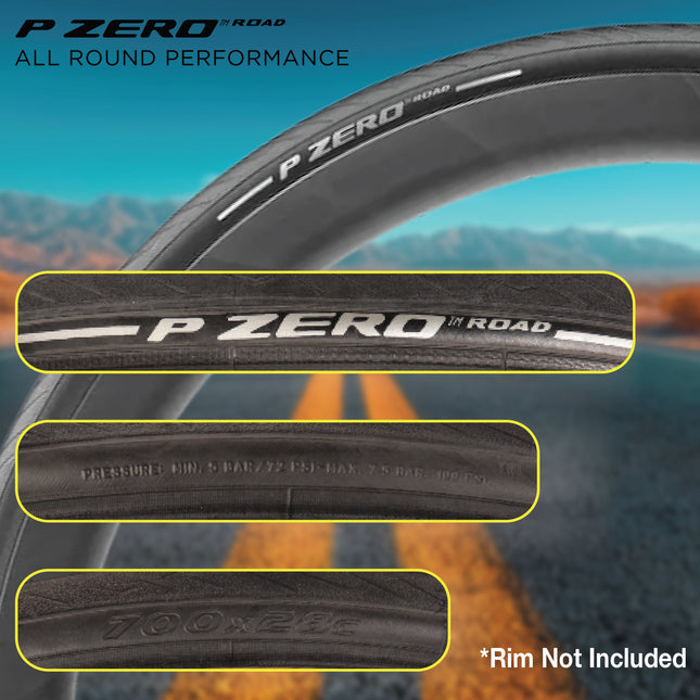 Pirelli P ZERO Road 28-622(700x28c) & SmarTUBE 25/28622 700C Road Bike Tire & Tube Set- All-Season Performance, High Grip & Durability, Bicycle Tube&Tire Set- w/Keychain