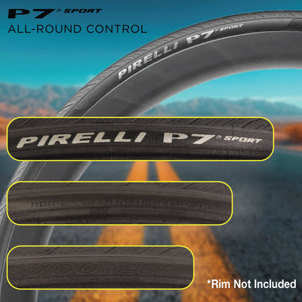Pirelli P7 Sport 26-622 (700x26c) Road Bike Tire & SmarTUBE 25/28-622 700C Presta Tube Set -  All-Round Performance - 60tpi TechBELT Casing & PRO Compound for Comfort & Handling w/Keychain