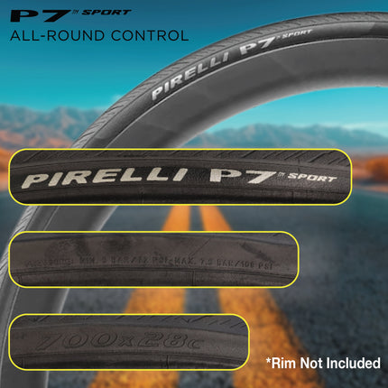 Pirelli P7 Sport 28-622 (700x28c) Road Bike Tire & SmarTUBE 25/28-622 700C Presta Tube Set -  All-Round Performance - 60tpi TechBELT Casing & PRO Compound for Comfort & Handling w/Keychain