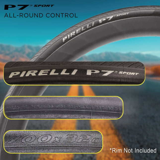 Pirelli P7 Sport 32-622 (700x32c) Road Bike Tire & SmarTUBE 25/28-622 700C Presta Tube Set -  All-Round Performance - 60tpi TechBELT Casing & PRO Compound for Comfort & Handling w/Keychain