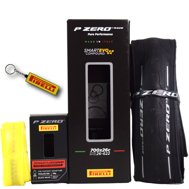 Pirelli P ZERO Race 26-622(700x26c) & SmarTUBE 25/28-622 700C Race Bike Tire & Tube Set- All-Season Performance, High Grip & Durability, Bicycle Tube&Tire Set- w/Keychain