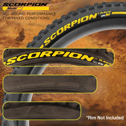 Pirelli Scorpion Race Enduro M Yellow Label 63-584 (27.5x 2.5) MTB Bicycle Tire & SmarTUBE 25/28-622 Set- Designed for Hardpacked Courses and Mixed Terrains, 120x2TPI - Mountain Bike Tire w/Keychain