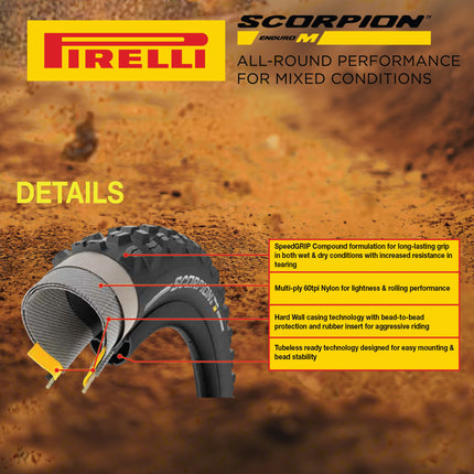 Pirelli Scorpion Race Enduro M Yellow Label 63-584 (27.5x 2.5) MTB Bicycle Tire & SmarTUBE 25/28-622 Set- Designed for Hardpacked Courses and Mixed Terrains, 120x2TPI - Mountain Bike Tire w/Keychain