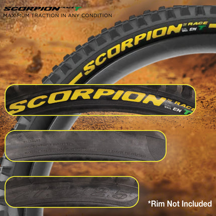 Pirelli Scorpion Race Enduro T Yellow Label 63-584 (27.5x 2.5) MTB Bicycle Tire & SmarTUBE 25/28-622 Set- Designed for Traction and Mixed Terrains, 120x2TPI - Mountain Bike Tire w/Keychain