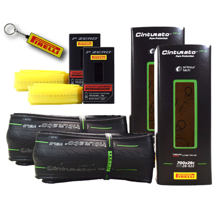 Pirelli Cinturato Velo TLR 28-622 (700 x 28c) Road Bicycle Tire & 25/32-622 Presta P ZERO SmarTUBE - Armour Tech, Clincher Type, Tubeless Ready Bike Tire with Keychain 700x28c(2-Pack Tire & Tubes)