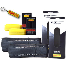 Pirelli P7 Sport 26-622 (700x26c) Road Bike Tire & SmarTUBE 25/28-622 700C Presta Tube Set -  All-Round Performance - 60tpi TechBELT Casing & PRO Compound for Comfort & Handling w/Keychain (2 Pk)