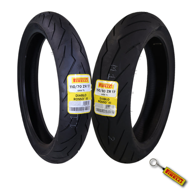 Pirelli Diablo Rosso III 110/70ZR17 Front & 150/60ZR17 Rear Tires with Keychain