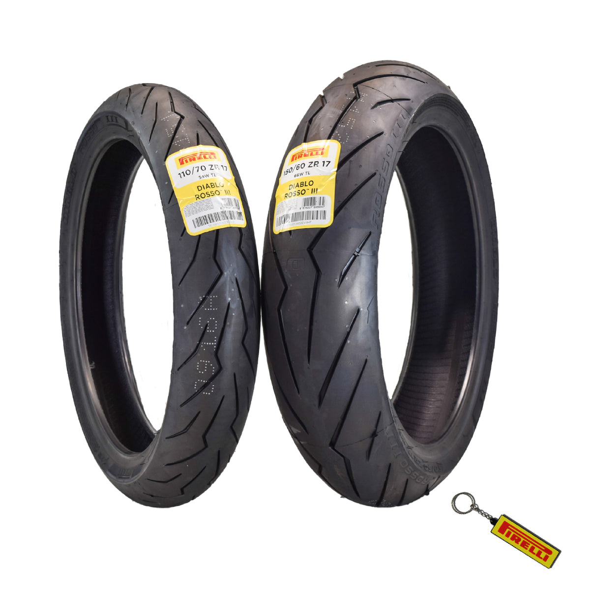 Pirelli Diablo Rosso III 110/70ZR17 Front & 150/60ZR17 Rear Tires with Keychain