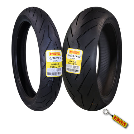 Pirelli Diablo Rosso III 110/70ZR17 Front & 190/50ZR17 Rear Tires with Keychain