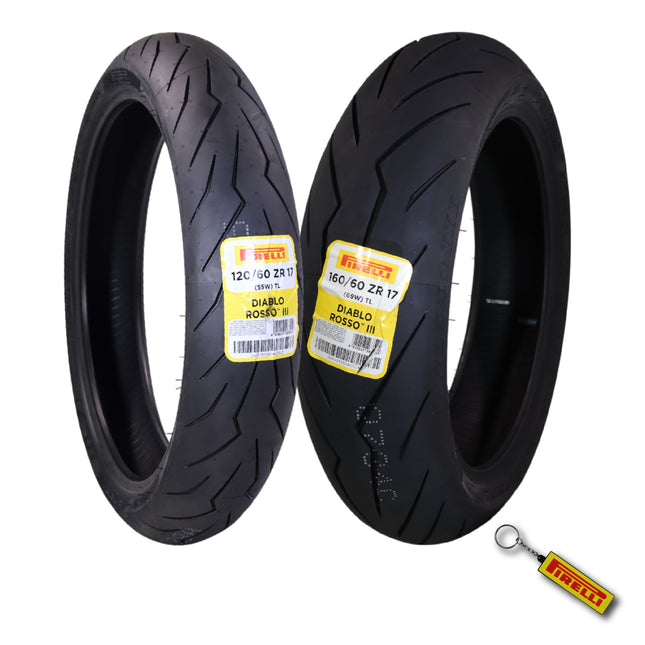 Pirelli Diablo Rosso III 120/60ZR17 Front & 160/60ZR17 Rear Tires with Keychain