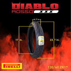 Pirelli Diablo Rosso III 120/60ZR17 Front & 160/60ZR17 Rear Tires with Keychain
