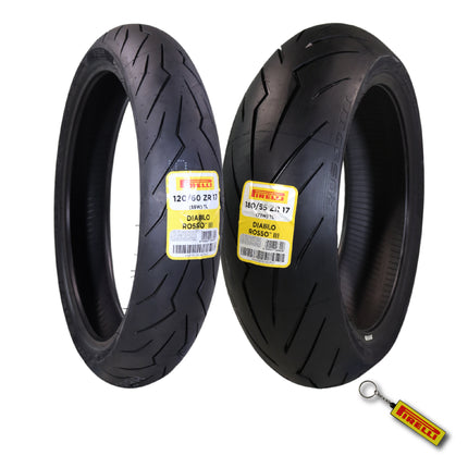Pirelli Diablo Rosso III 120/60ZR17 Front & 180/55ZR17 Rear Tires with Keychain