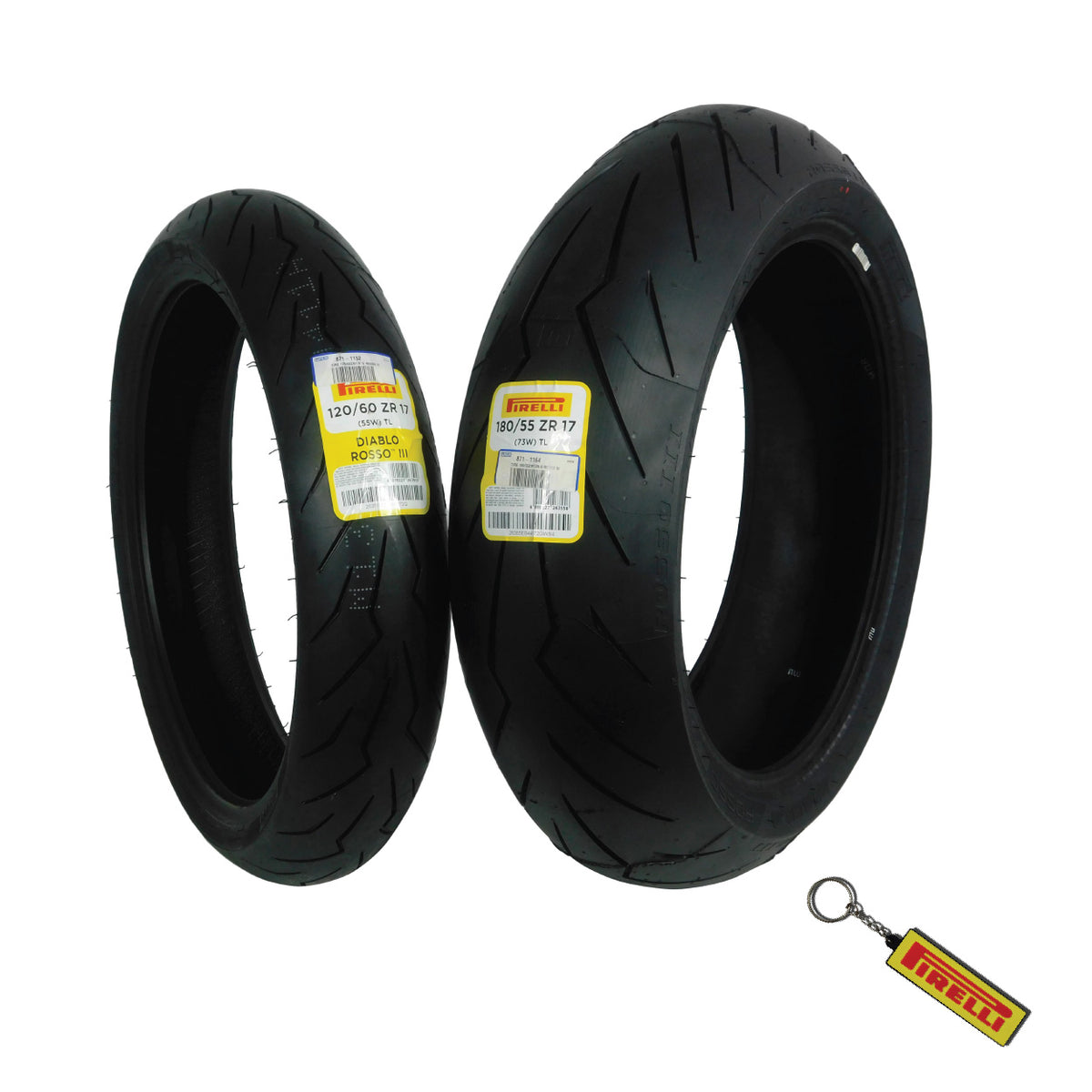 Pirelli Diablo Rosso III 120/60ZR17 Front & 180/55ZR17 Rear Tires with Keychain