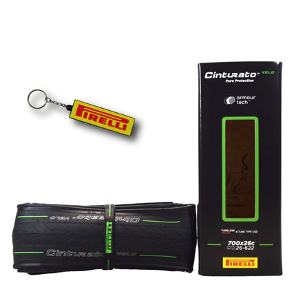 Pirelli Cinturato Velo TLR 26-622 (700 x 26c) Road Bicycle Tire - Great Protection for Long-Distances and Various Terrains - Armour Tech, Clincher Type, Tubeless Ready Bike Tire with Keychain 700x26c