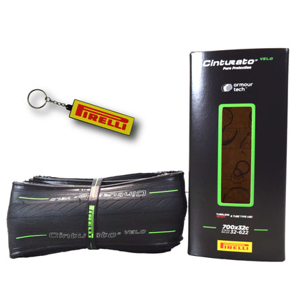 Pirelli Cinturato Velo TLR 32-622 (700 x 32c) Road Bicycle Tire - Great Protection for Long-Distances and Various Terrains - Armour Tech, Clincher Type, Tubeless Ready Bike Tire with Keychain 700x32c
