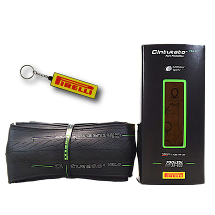 Pirelli Cinturato Velo TLR 35-622 (700 x 35c) Road Bicycle Tire - Great Protection for Long-Distances and Various Terrains - Armour Tech, Clincher Type, Tubeless Ready Bike Tire with Keychain 700x35c