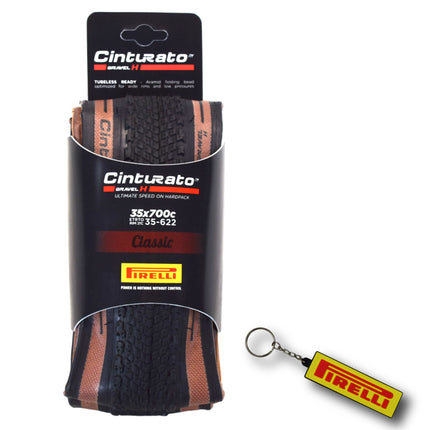 Pirelli Cinturato Gravel H TLR Classic 35-622 (700 x 35c) Road Bicycle Tire - SpeedGrip Compound, Clincher Type, Tubeless Ready Bike Tire with Keychain 700x35c