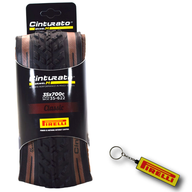 Pirelli Cinturato Gravel M TLR Classic 35-622 (700 x 35c) Road Bicycle Tire - SpeedGrip Compound, Clincher Type, Tubeless Ready Bike Tire with Keychain 700x35c