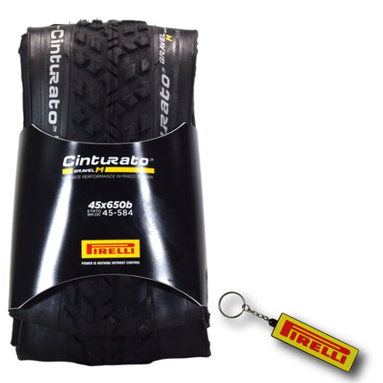 Pirelli Cinturato Gravel M TLR 45-584 (650 x 45c) Race Bicycle Tire - SpeedGrip Compound, Clincher Type, Tubeless Ready Bike Tire with Keychain 650x45c