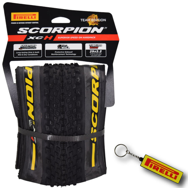Pirelli Scorpion  XC H Yellow Label 55-622 (29x 2.2) MTB Bicycle Tire  - Designed for Hardpacked Courses, 120TPI and ProWall Casing- Mountain Bike Tire w/Keychain