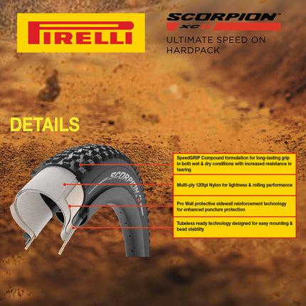 Pirelli Scorpion  XC H Yellow Label 55-622 (29x 2.2) MTB Bicycle Tire  - Designed for Hardpacked Courses, 120TPI and ProWall Casing- Mountain Bike Tire w/Keychain