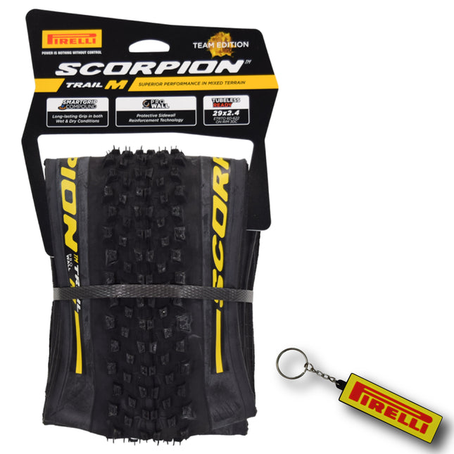 Pirelli Scorpion Trail M Yellow Label 60-622 (29x 2.4) MTB Bicycle Tire  - Designed for Trail Riding with Varying Terrain, 60TPI and ProWall Casing- Trail Bike Tire w/Keychain (2 Pk)