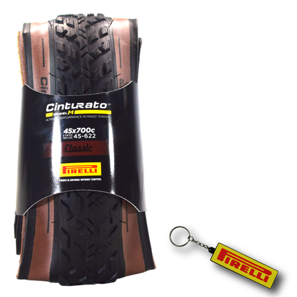 Pirelli Cinturato Gravel M TLR Classic 45-622 (700 x 45c) Road Bicycle Tire - SpeedGrip Compound, Clincher Type, Tubeless Ready Bike Tire with Keychain 700x45c