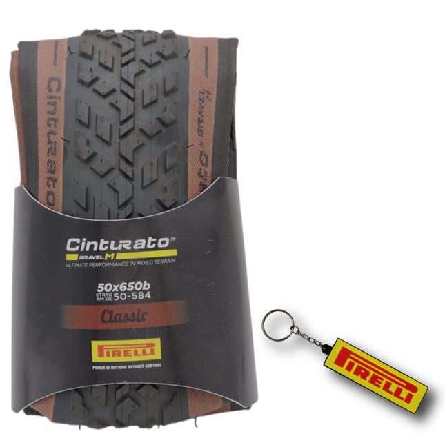Pirelli Cinturato Gravel M TLR Classic 50-584 (650 x 50c) Road Bicycle Tire - SpeedGrip Compound, Clincher Type, Tubeless Ready Bike Tire with Keychain 650x50c
