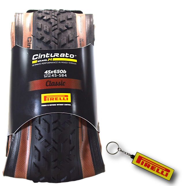 Pirelli Cinturato Gravel M TLR Classic 45-584 (650 x 45c) Road Bicycle Tire - SpeedGrip Compound, Clincher Type, Tubeless Ready Bike Tire with Keychain 650x45c