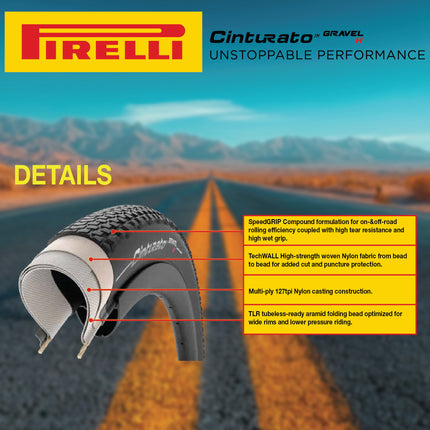 Pirelli Cinturato Gravel H TLR 45-622 (700 x 45c) Road Bicycle Tire - SpeedGrip Compound, Clincher Type, Tubeless Ready Bike Tire with Keychain 700x45c