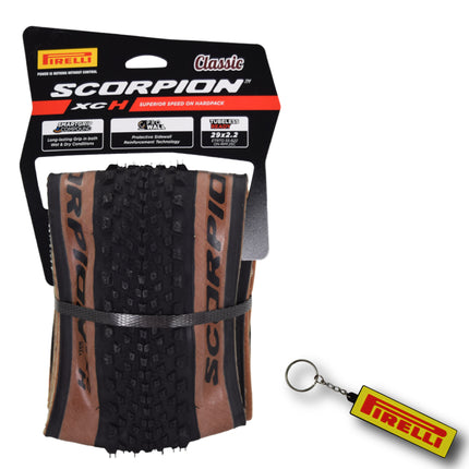 Pirelli Scorpion XC H Classic Tan 55-622 (29x 2.2) MTB Bicycle Tire  - Designed for Hardpacked Courses, 60TPI and ProWall Casing- Mountain Bike Tire w/Keychain (2 Pk)